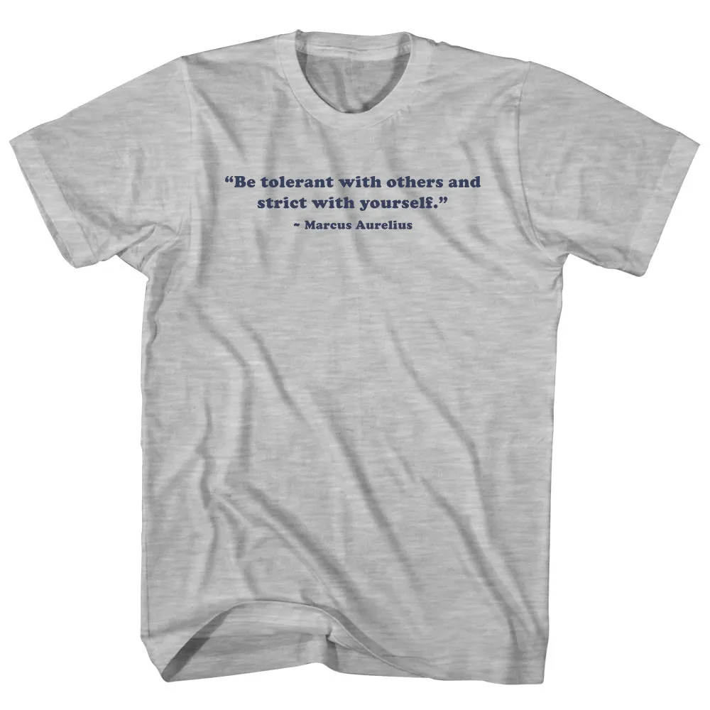 Be Tolerant With Others And Strict With Yourself. - Marcus Aurelius Quote Tees Womens Cotton Junior Cut T-Shirt