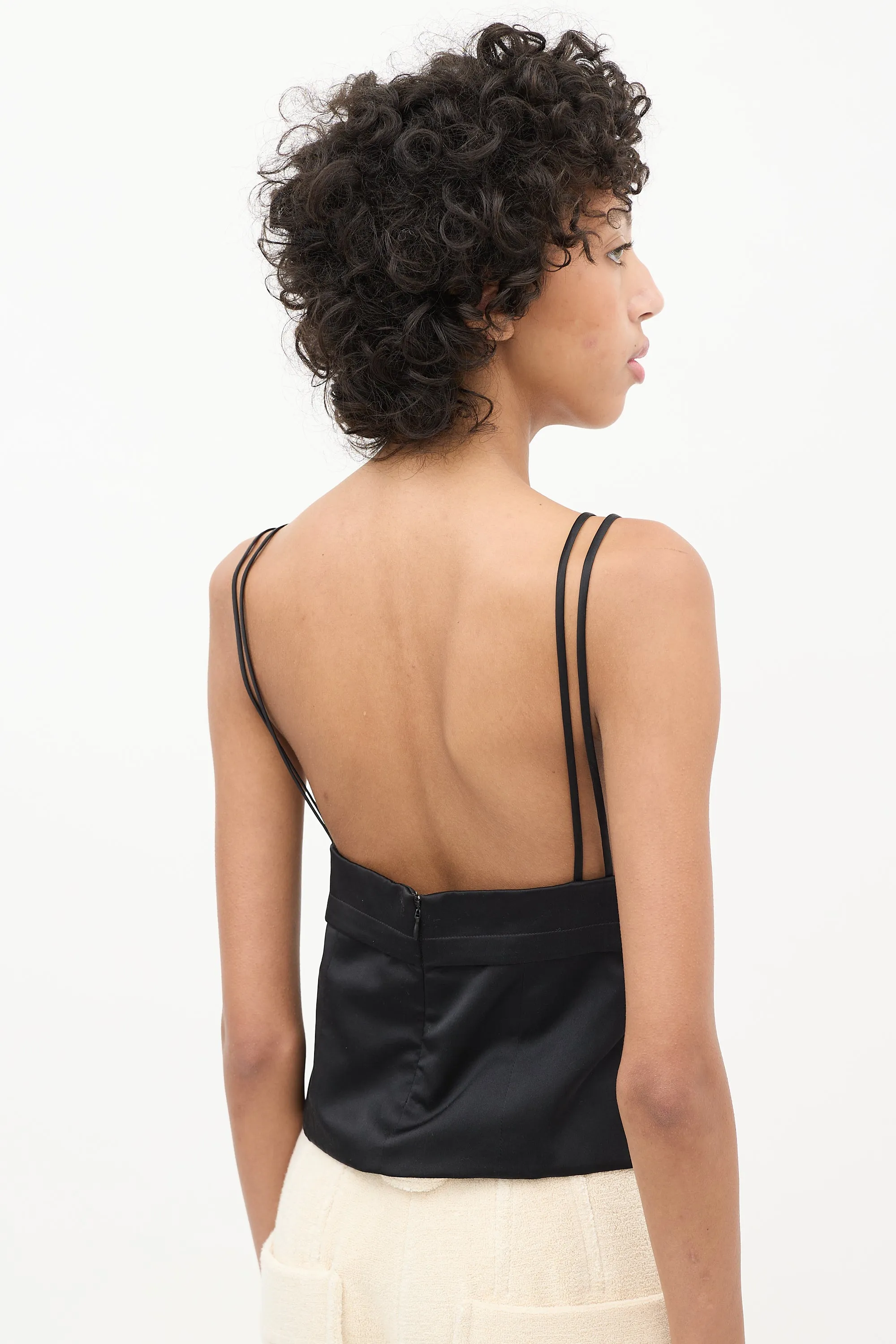 Black Silk Geometric Folded Tank