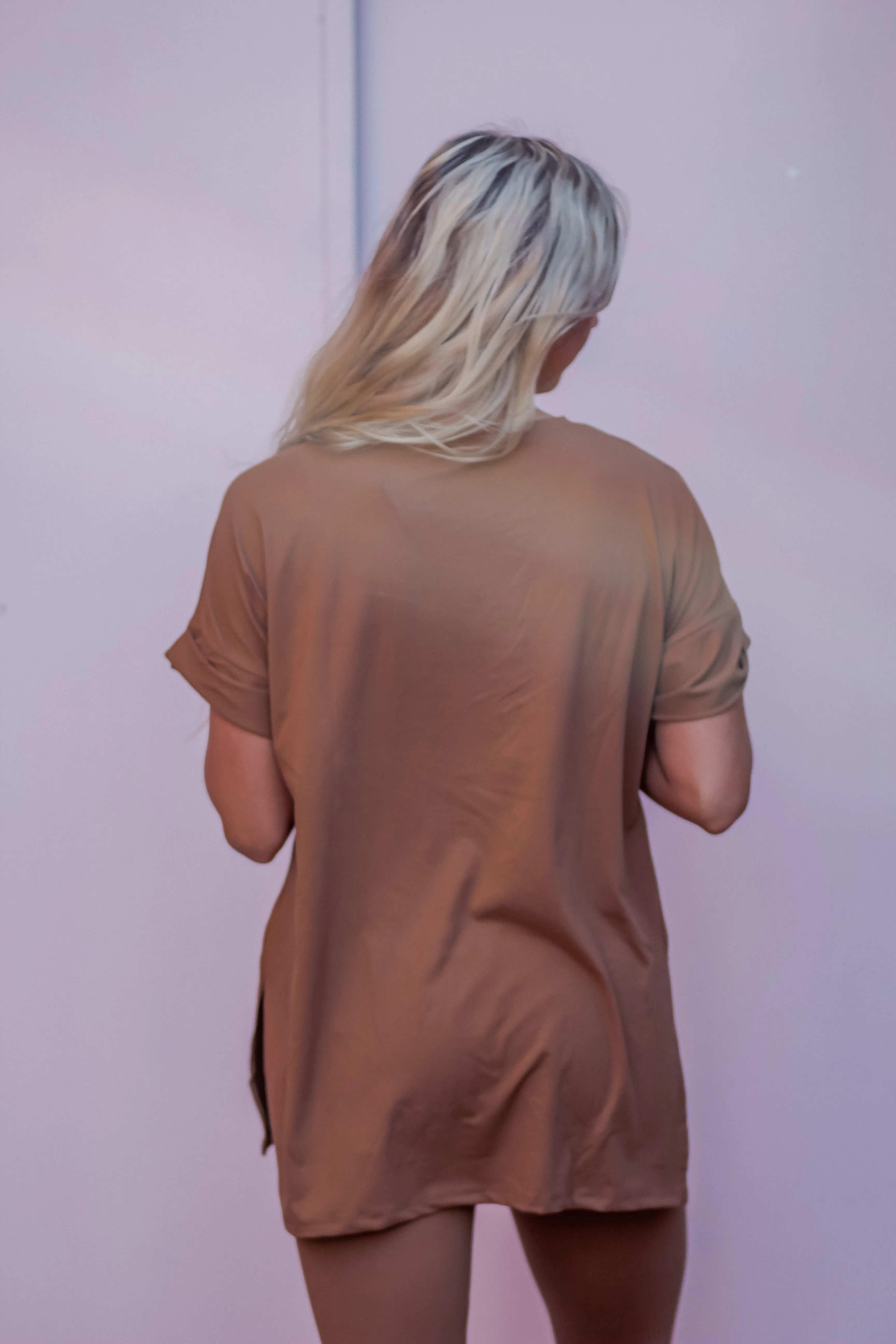 Camel V Neck Tee and Leggings Lounge Set