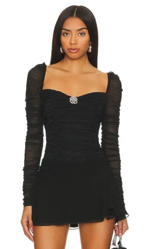 CAMI NYC Bettina Crystal Bodysuit in Black