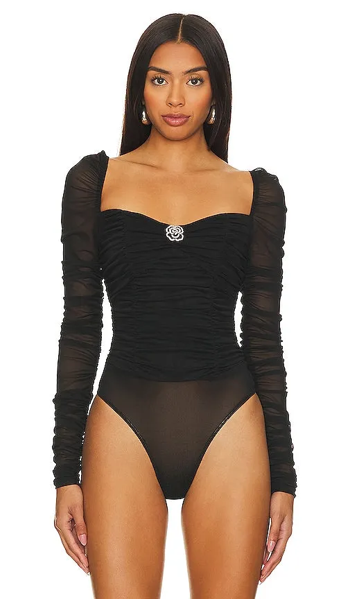 CAMI NYC Bettina Crystal Bodysuit in Black