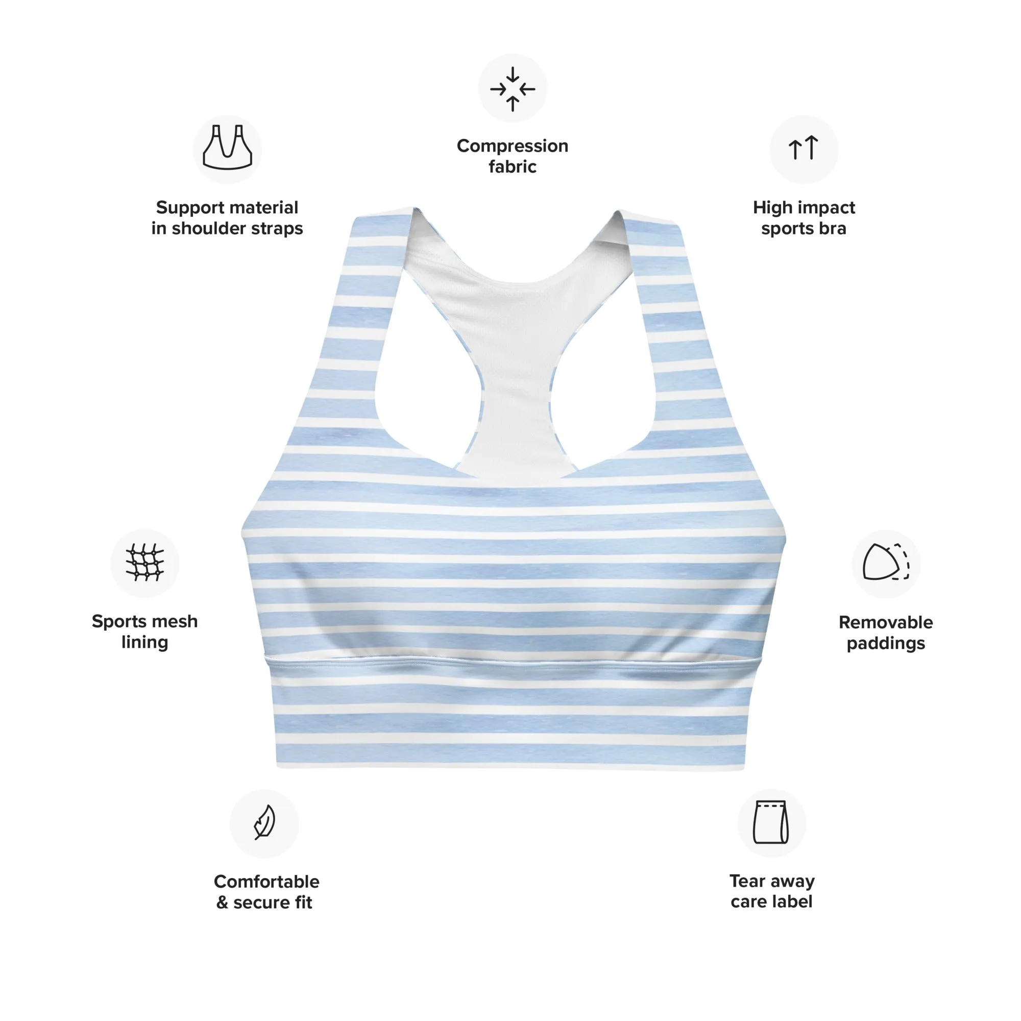 FYD Longline Racerback Sports Bra in pastel stripes