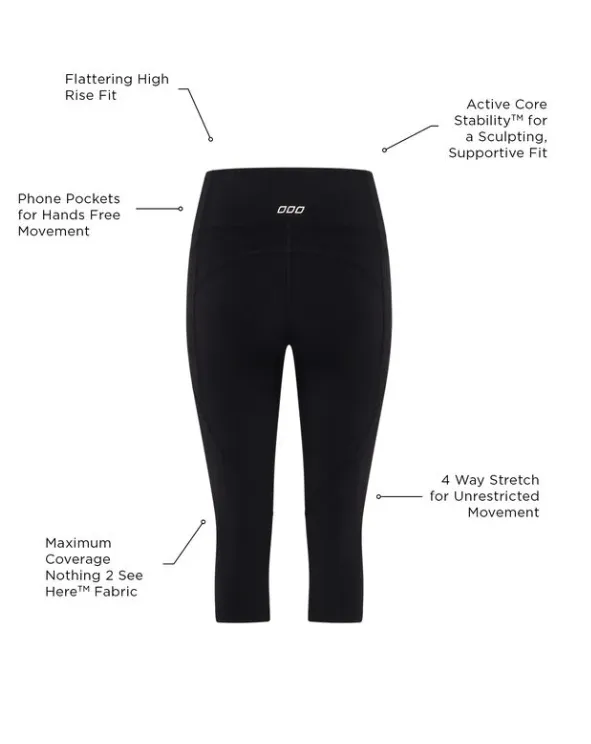 Lorna Jane Amy Phone Pocket 3/4 Tech Leggings - Recycled Black