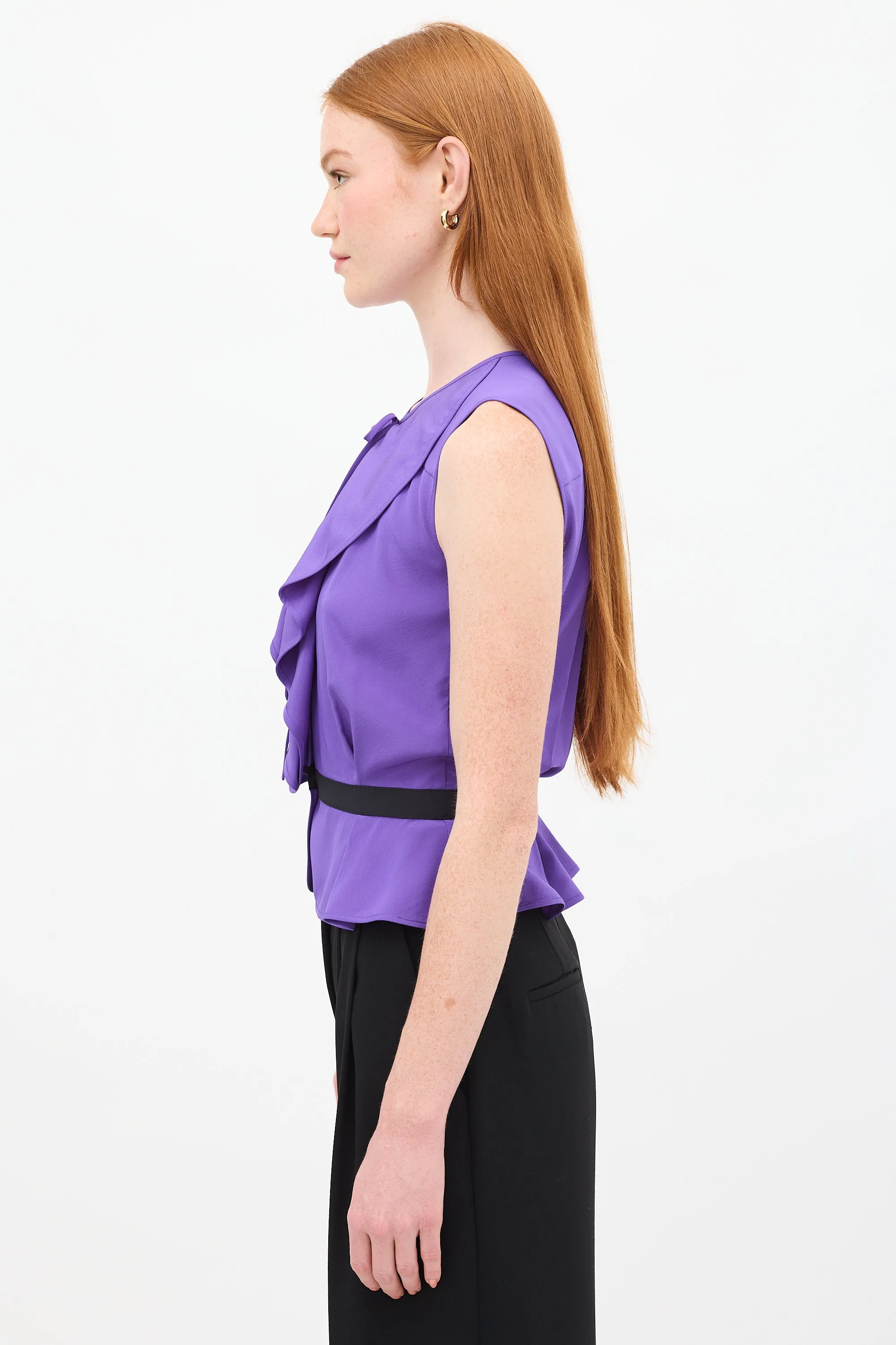 Purple Silk Ruffled Peplum Top