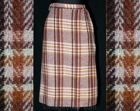 Size 4 60s Skirt - Small Cute 1960s Pink & Cinnamon Plaid Secretary Skirt - Fall Autumn Classic Wool Office Chic - Waist 25 - 39779-1
