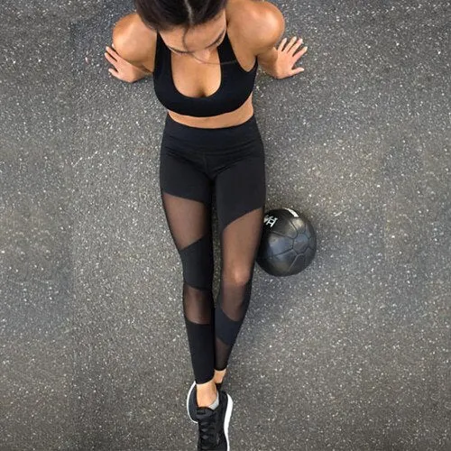 Women Black Sports Leggings High Waist Fitness Tights Sports Wear Mesh Running Legggings Running Tights Female Femme